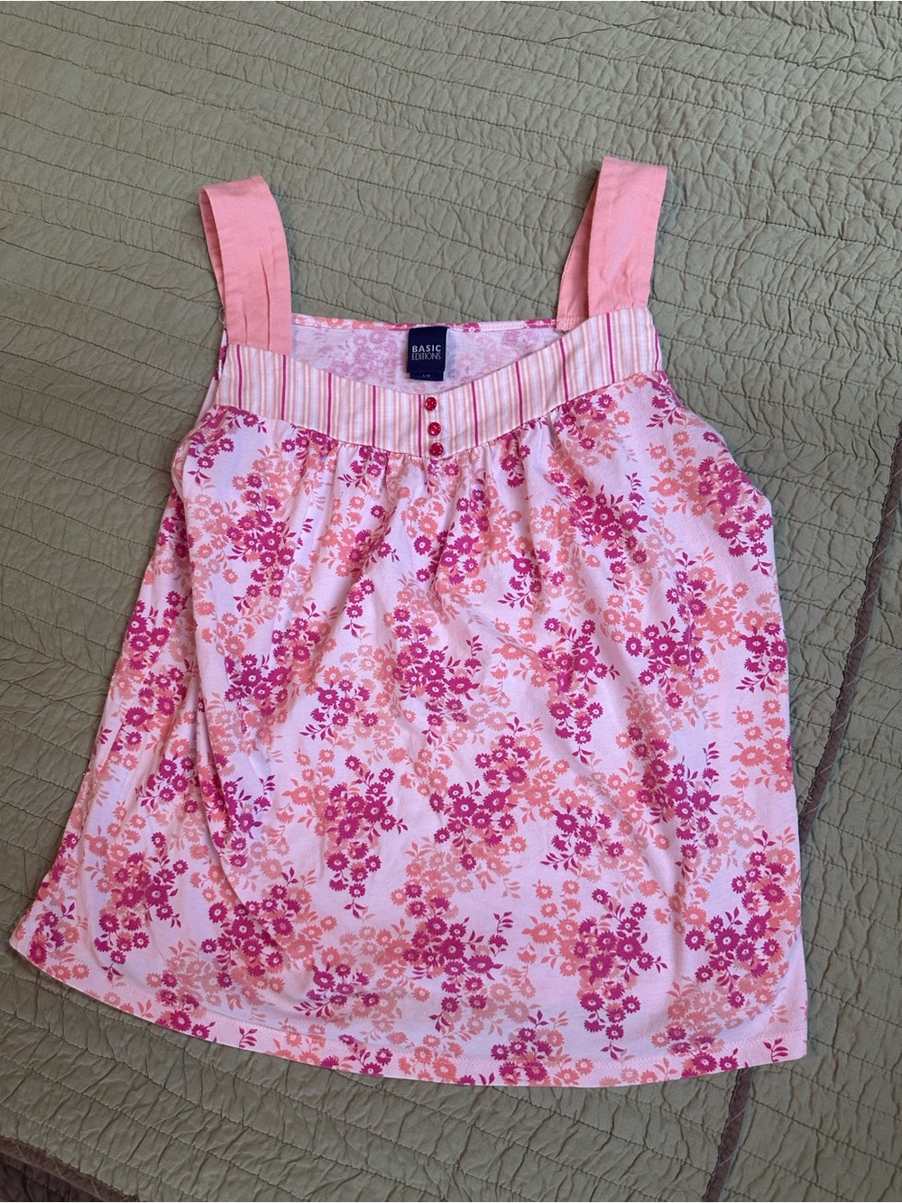Basic Editions Pink and Coral Floral Tank Top